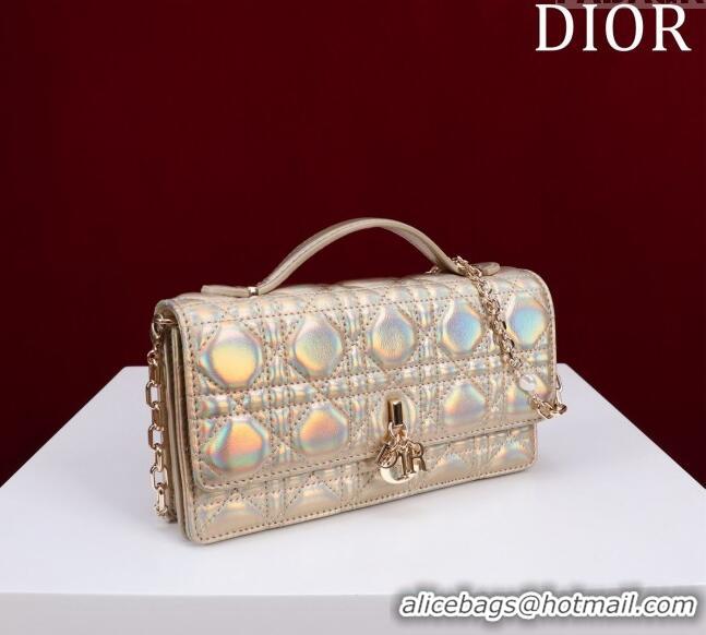 Best Grade Dior My Dior Mini Bag in Cannage Metalic Lambskin 0980 Gold 2024