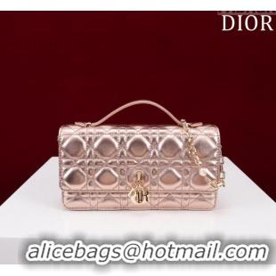 Luxury Cheap Dior My Dior Mini Bag in Cannage Metalic Lambskin 0980 Pink Gold 2024