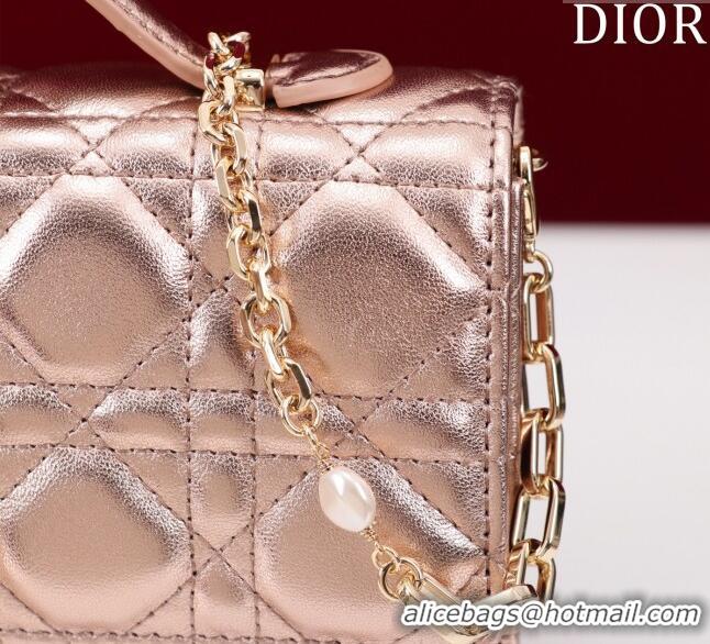 Luxury Cheap Dior My Dior Mini Bag in Cannage Metalic Lambskin 0980 Pink Gold 2024