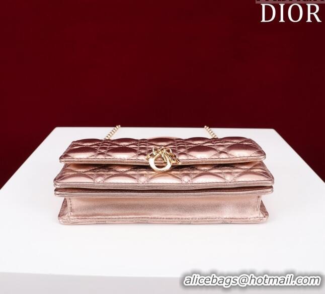 Luxury Cheap Dior My Dior Mini Bag in Cannage Metalic Lambskin 0980 Pink Gold 2024