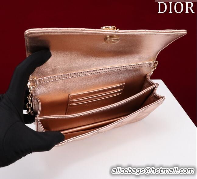 Luxury Cheap Dior My Dior Mini Bag in Cannage Metalic Lambskin 0980 Pink Gold 2024