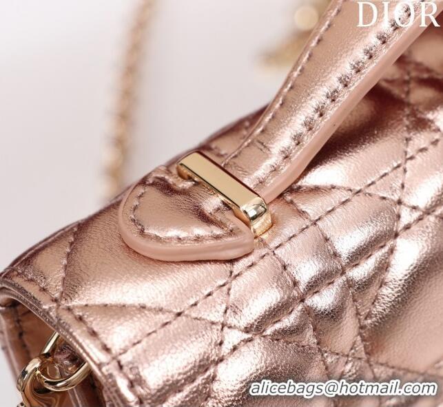 Luxury Cheap Dior My Dior Mini Bag in Cannage Metalic Lambskin 0980 Pink Gold 2024