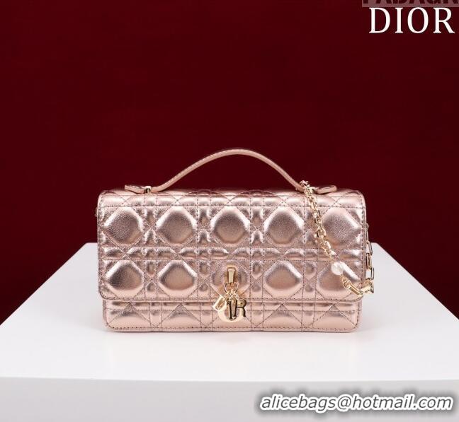 Luxury Cheap Dior My Dior Mini Bag in Cannage Metalic Lambskin 0980 Pink Gold 2024