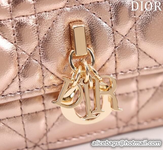 Luxury Cheap Dior My Dior Mini Bag in Cannage Metalic Lambskin 0980 Pink Gold 2024