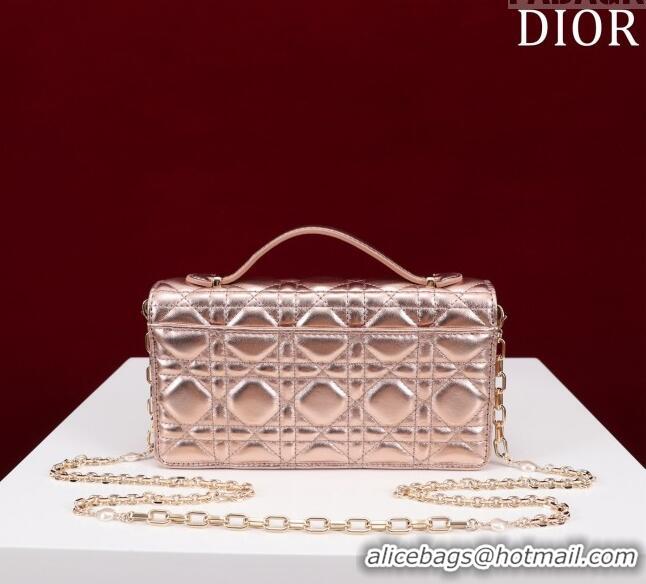 Luxury Cheap Dior My Dior Mini Bag in Cannage Metalic Lambskin 0980 Pink Gold 2024