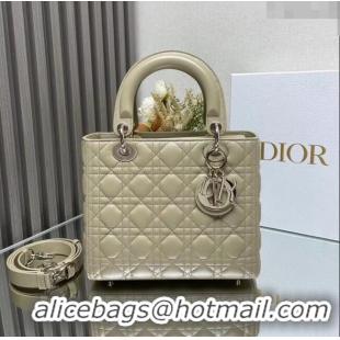 Top Grade Dior Medium Lady Dior Bag in Cannage Lambskin 44532 Gold/Beige 2024