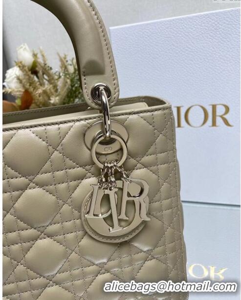 Top Grade Dior Medium Lady Dior Bag in Cannage Lambskin 44532 Gold/Beige 2024