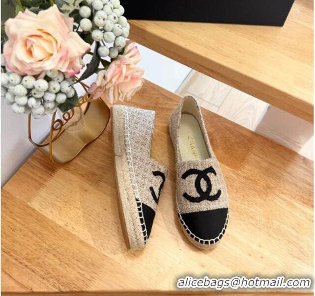 Luxury Cheap Chanel Tweed & Grosgrain Espadrilles Flats G29762 Beige 424207