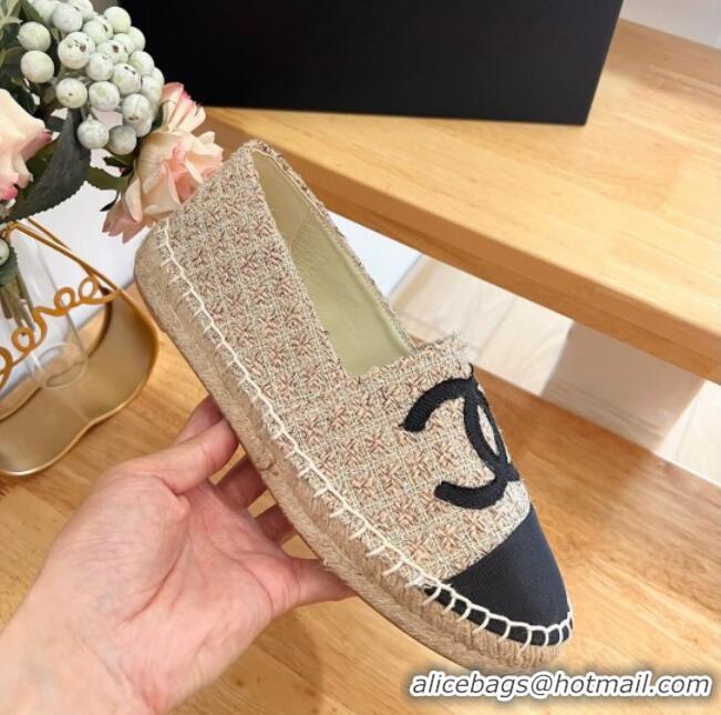 Luxury Cheap Chanel Tweed & Grosgrain Espadrilles Flats G29762 Beige 424207