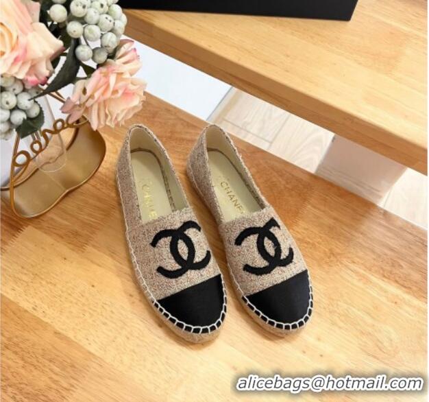 Luxury Cheap Chanel Tweed & Grosgrain Espadrilles Flats G29762 Beige 424207