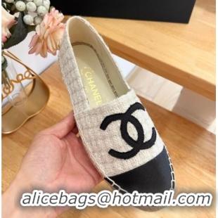 Luxury Chanel Tweed & Grosgrain Espadrilles Flats G29762 White 424208