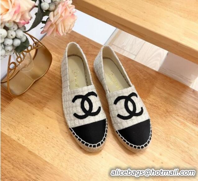 Luxury Chanel Tweed & Grosgrain Espadrilles Flats G29762 White 424208