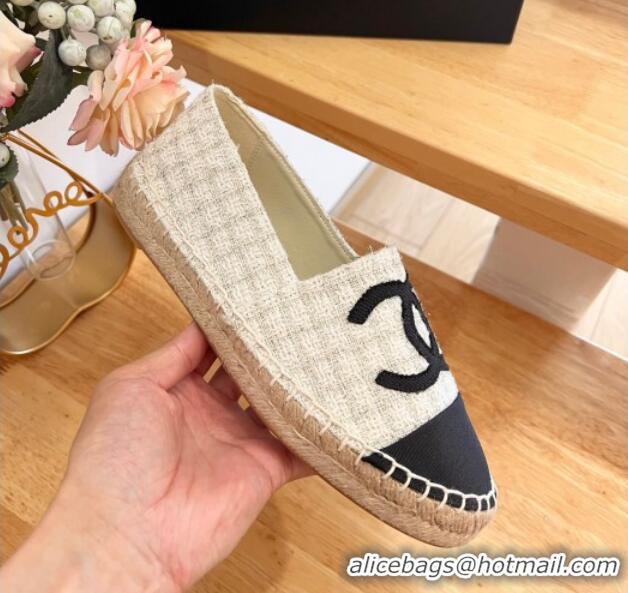 Luxury Chanel Tweed & Grosgrain Espadrilles Flats G29762 White 424208