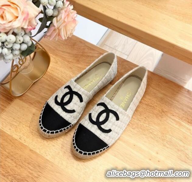 Luxury Chanel Tweed & Grosgrain Espadrilles Flats G29762 White 424208