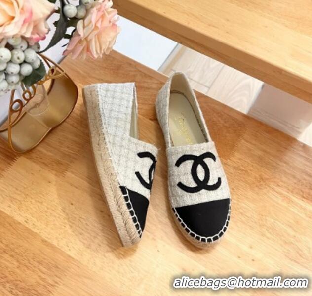 Luxury Chanel Tweed & Grosgrain Espadrilles Flats G29762 White 424208