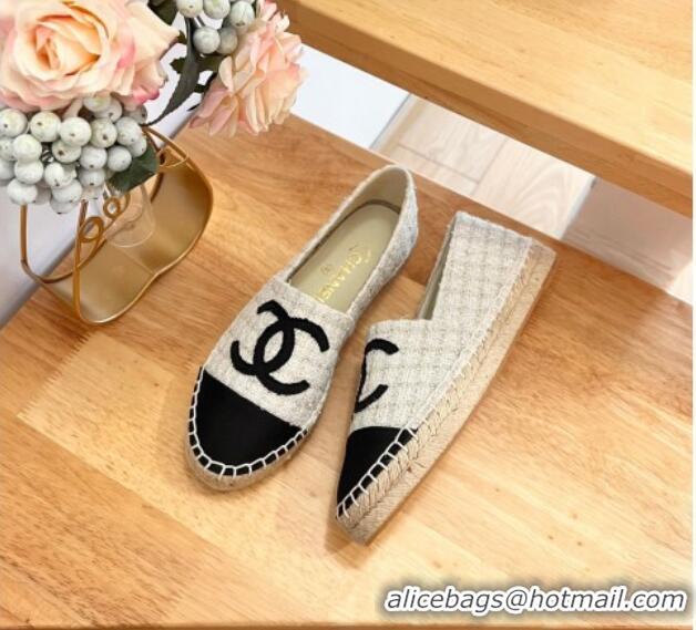 Luxury Chanel Tweed & Grosgrain Espadrilles Flats G29762 White 424208