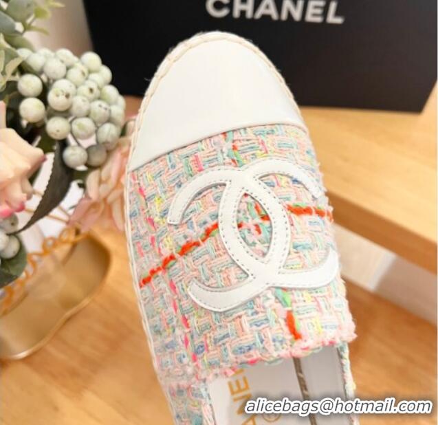 Good Quality Chanel Tweed & Lambskin Espadrilles Flats G29762 Pink 424209