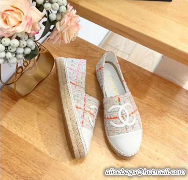 Good Quality Chanel Tweed & Lambskin Espadrilles Flats G29762 Pink 424209