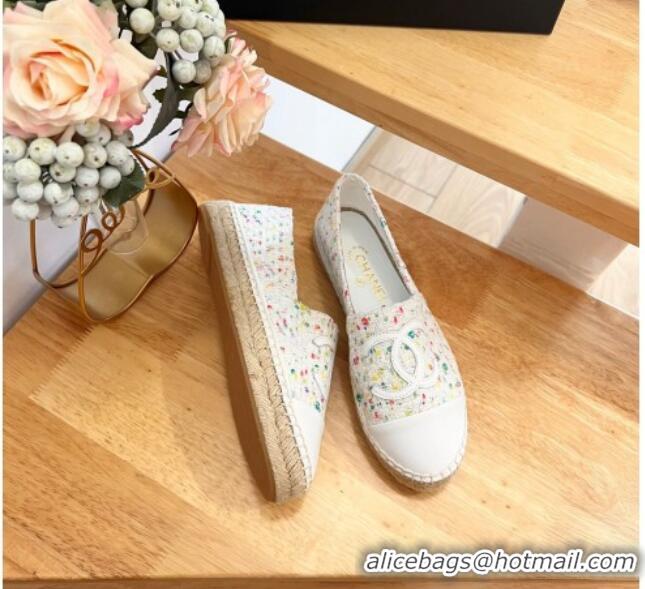 Top Design Chanel Tweed & Lambskin Espadrilles Flats G29762 White/Others 424210