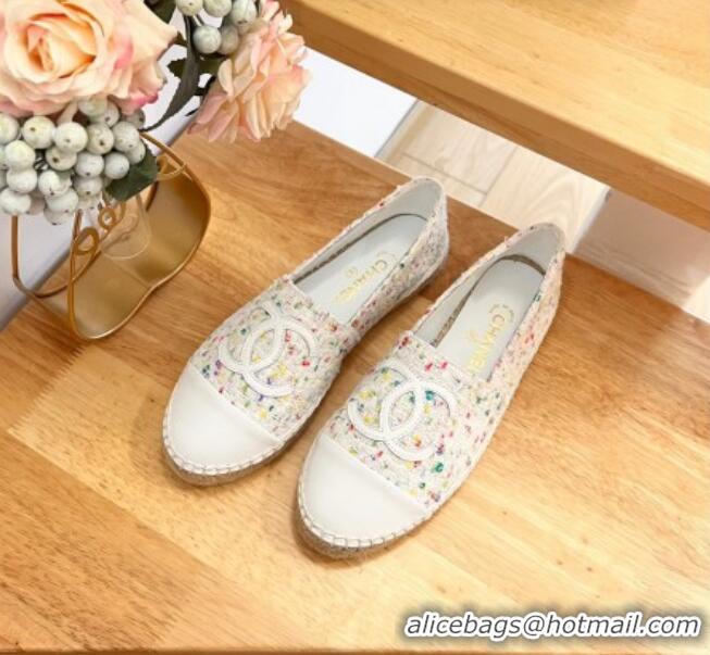 Top Design Chanel Tweed & Lambskin Espadrilles Flats G29762 White/Others 424210