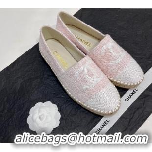 Lower Price Chanel Tweed & Sequins Espadrilles Flats G45602 Light Pink 425001