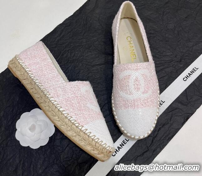 Lower Price Chanel Tweed & Sequins Espadrilles Flats G45602 Light Pink 425001