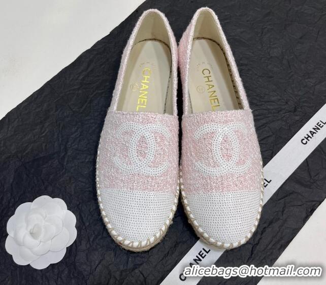 Lower Price Chanel Tweed & Sequins Espadrilles Flats G45602 Light Pink 425001