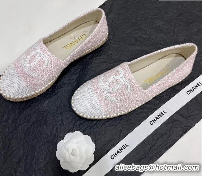 Lower Price Chanel Tweed & Sequins Espadrilles Flats G45602 Light Pink 425001