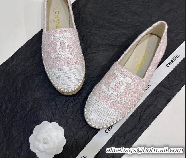 Lower Price Chanel Tweed & Sequins Espadrilles Flats G45602 Light Pink 425001