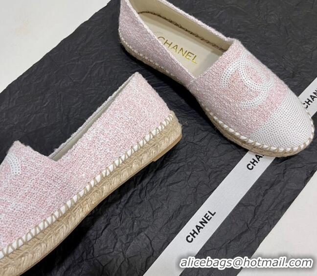 Lower Price Chanel Tweed & Sequins Espadrilles Flats G45602 Light Pink 425001