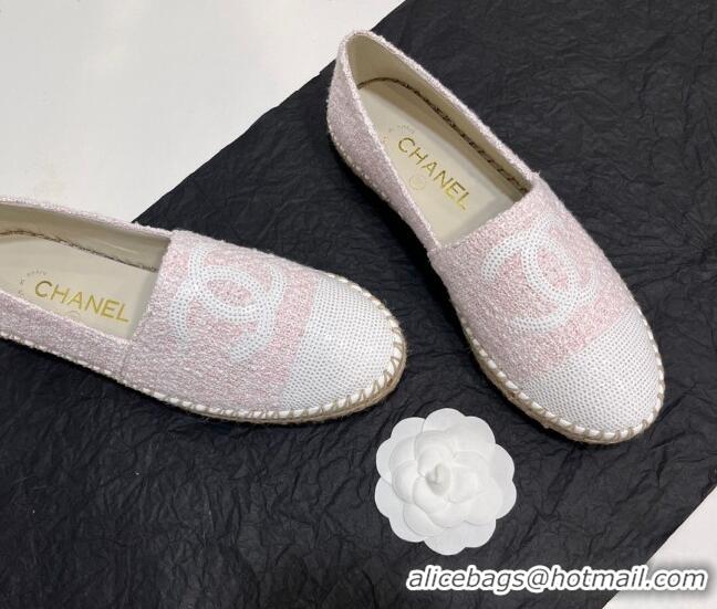 Lower Price Chanel Tweed & Sequins Espadrilles Flats G45602 Light Pink 425001