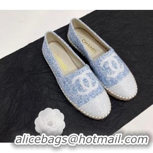 Shop Duplicate Chanel Tweed & Sequins Espadrilles Flats G45602 Blue/White 425002