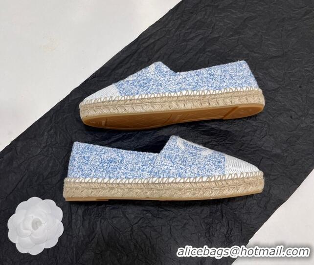 Shop Duplicate Chanel Tweed & Sequins Espadrilles Flats G45602 Blue/White 425002