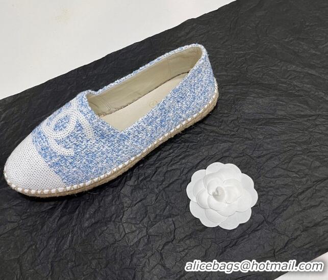 Shop Duplicate Chanel Tweed & Sequins Espadrilles Flats G45602 Blue/White 425002