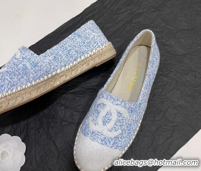 Shop Duplicate Chanel Tweed & Sequins Espadrilles Flats G45602 Blue/White 425002