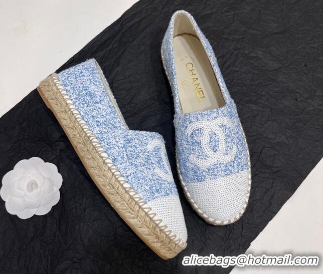 Shop Duplicate Chanel Tweed & Sequins Espadrilles Flats G45602 Blue/White 425002