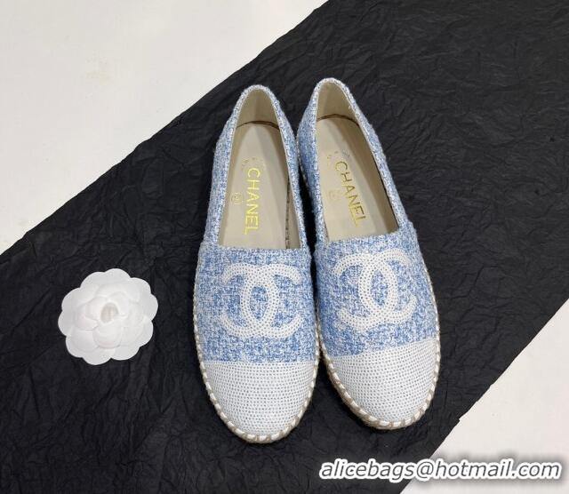 Shop Duplicate Chanel Tweed & Sequins Espadrilles Flats G45602 Blue/White 425002