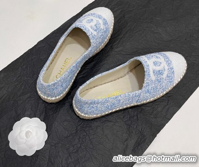 Shop Duplicate Chanel Tweed & Sequins Espadrilles Flats G45602 Blue/White 425002