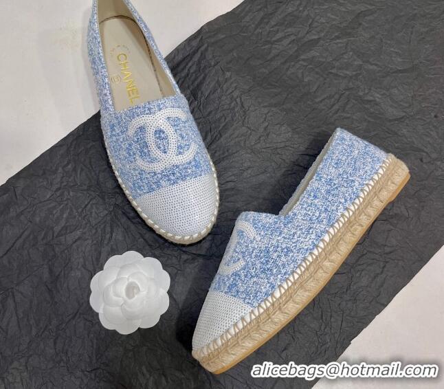 Shop Duplicate Chanel Tweed & Sequins Espadrilles Flats G45602 Blue/White 425002