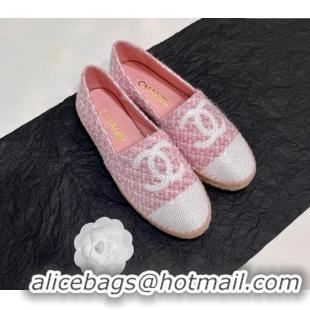 Big Discount Chanel Tweed & Sequins Espadrilles Flats G45602 Pink/White 425003