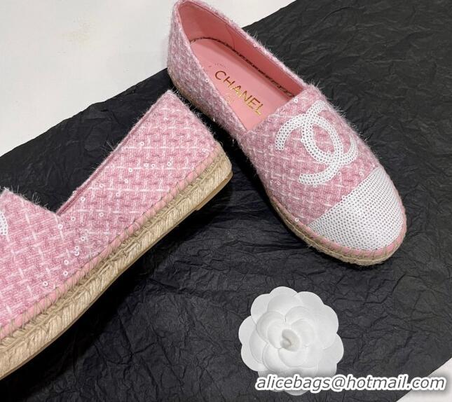 Big Discount Chanel Tweed & Sequins Espadrilles Flats G45602 Pink/White 425003