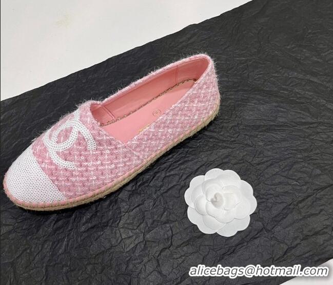 Big Discount Chanel Tweed & Sequins Espadrilles Flats G45602 Pink/White 425003