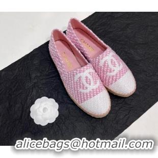 Luxury Chanel Tweed & Sequins Espadrilles Flats G45602 Pink 425004