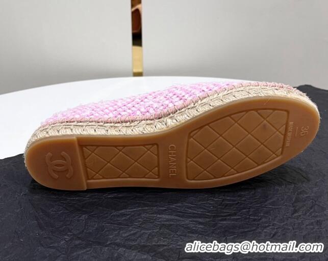 Luxury Chanel Tweed & Sequins Espadrilles Flats G45602 Pink 425004