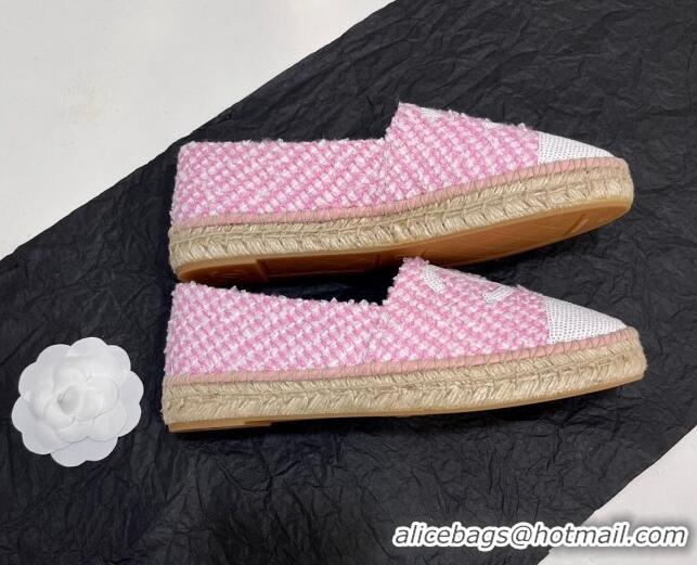 Luxury Chanel Tweed & Sequins Espadrilles Flats G45602 Pink 425004