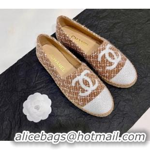 Popular Style Chanel Tweed & Sequins Espadrilles Flats G45602 Brown 425005