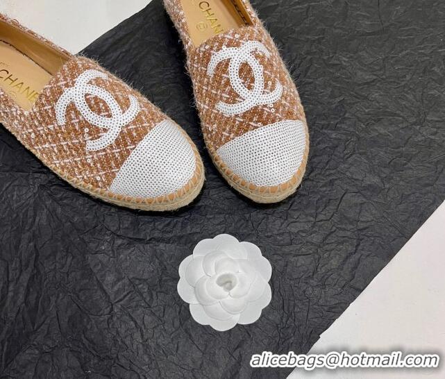 Popular Style Chanel Tweed & Sequins Espadrilles Flats G45602 Brown 425005