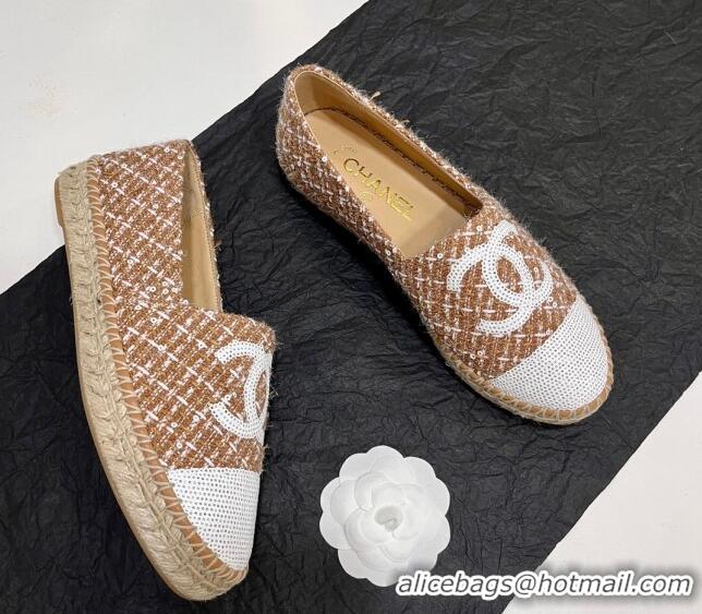 Popular Style Chanel Tweed & Sequins Espadrilles Flats G45602 Brown 425005