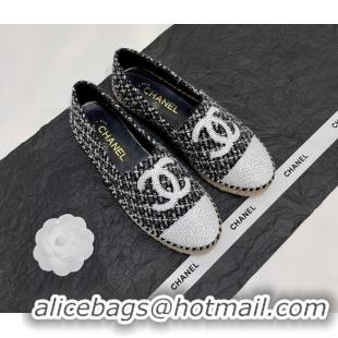 Discount Chanel Tweed & Sequins Espadrilles Flats G45602 Black 425006