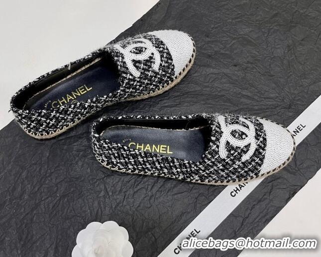 Discount Chanel Tweed & Sequins Espadrilles Flats G45602 Black 425006